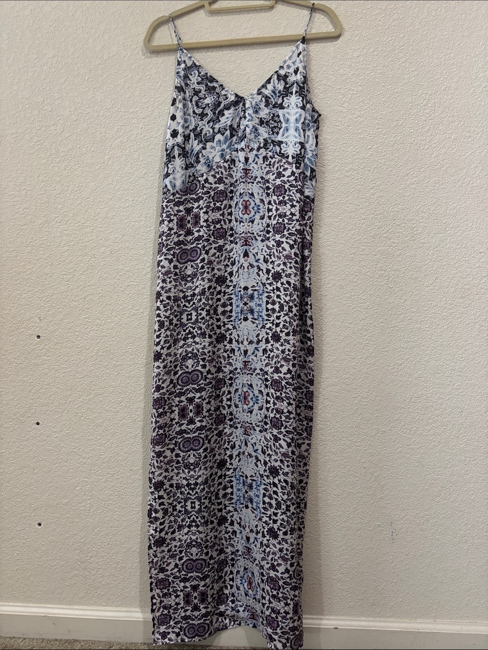 Chelsea28 Blue and Navy Patterned Spaghetti-Strap Maxi Dress